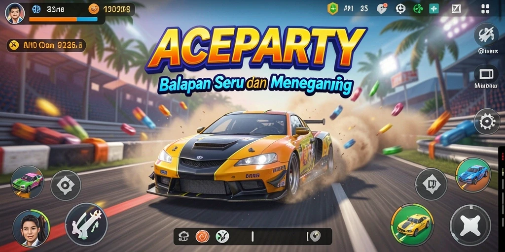 Screenshot <strong>ACEPARTY</strong> menunjukkan balapan seru di lintasan yang menantang.
