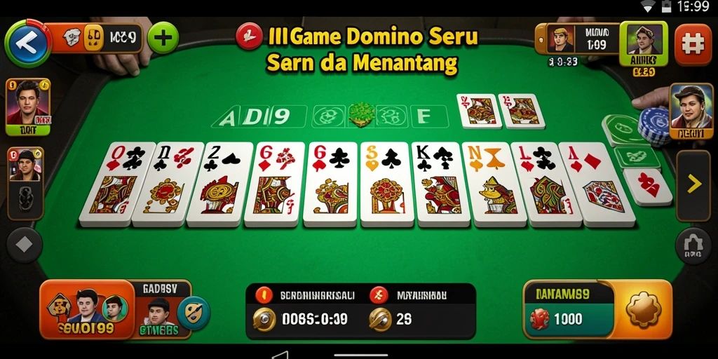 Tampilan gameplay domino yang menegangkan dan seru.