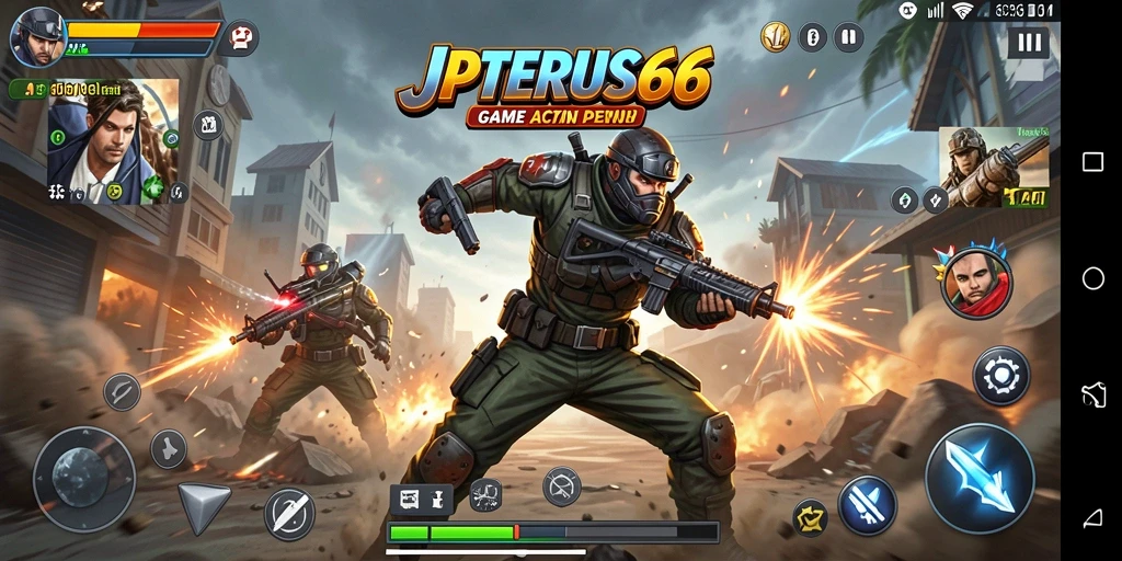 Tangkapan layar gameplay <strong>JPTERUS66</strong> menampilkan aksi mendebarkan dan karakter yang dinamis.